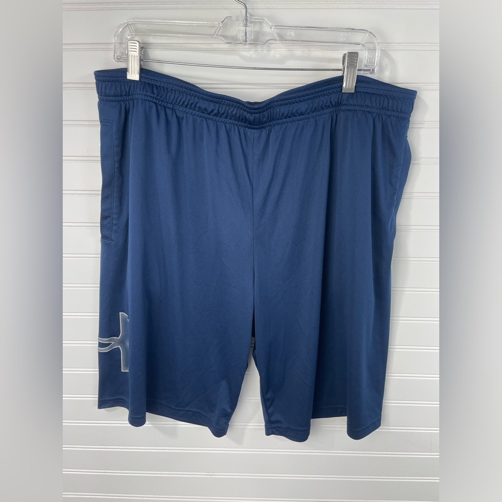 Under Armour Blue Loose Fit Heatgear Logo Drawstring Athletic Shorts XXL Mens